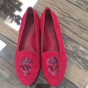 Alexander McQueen ruby red suede red sparkle skull